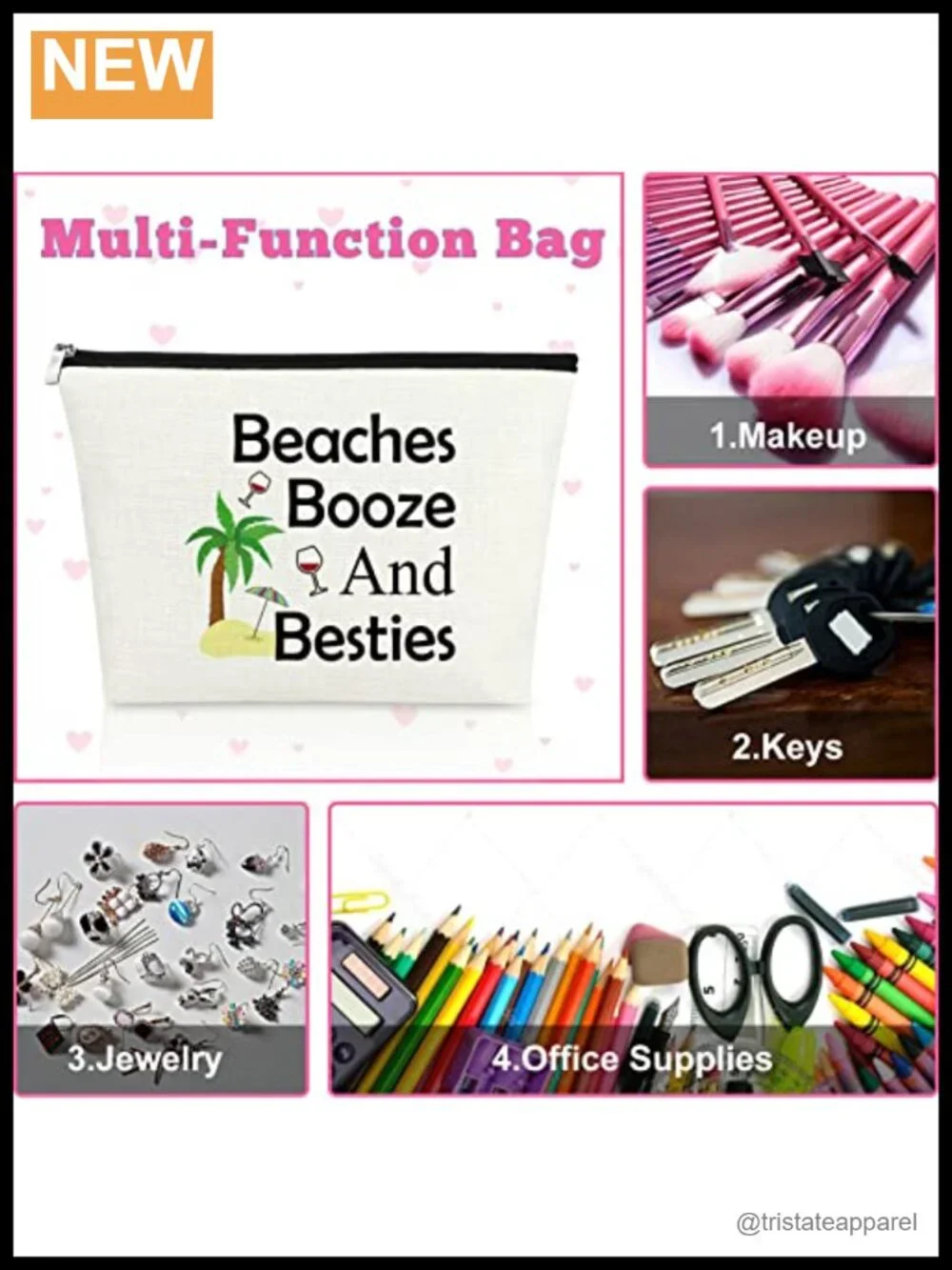 Canvas Beach Themed Cosmetic Bag Travel Makeup Pouch Zipper Closure
